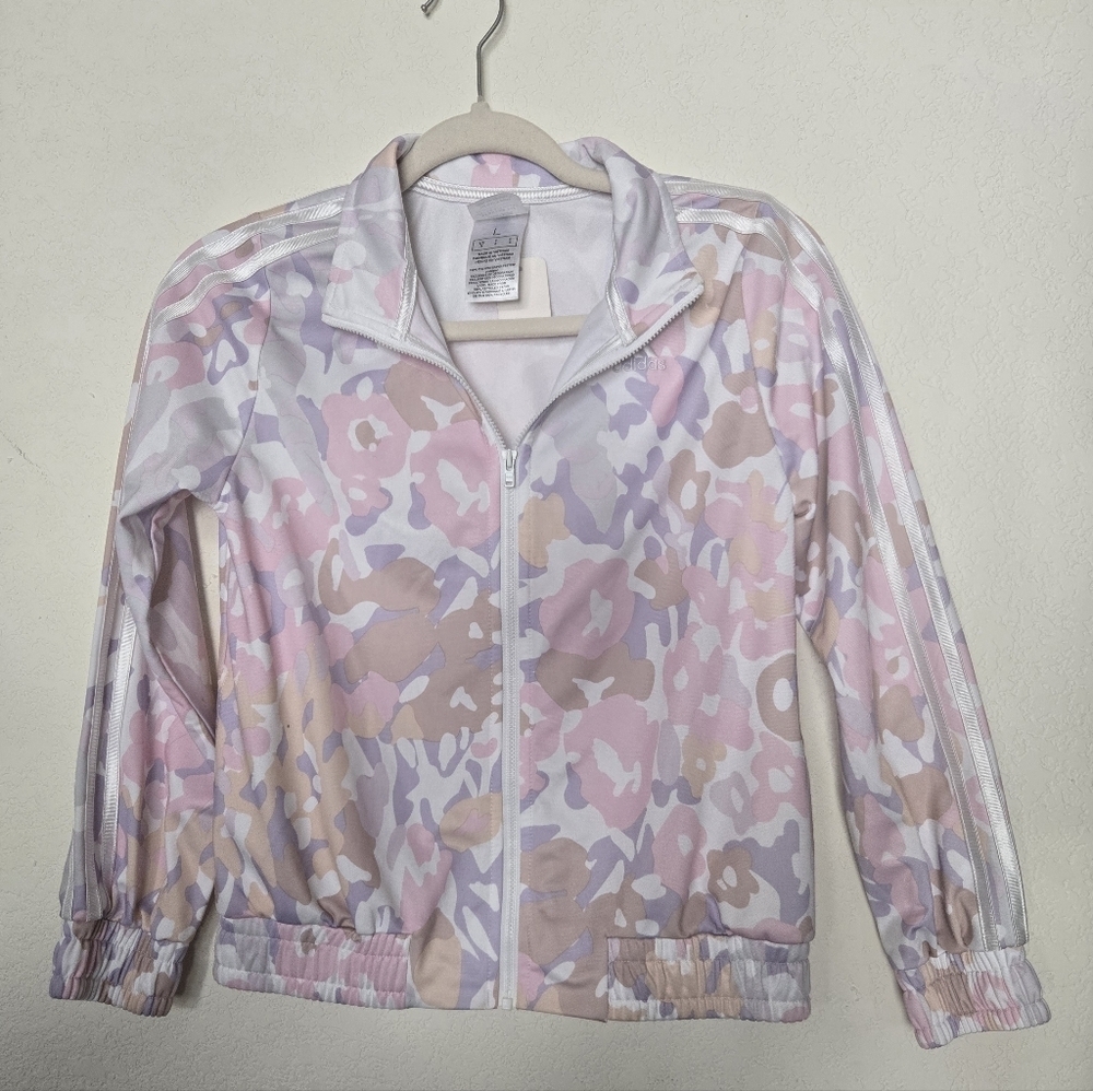 Adidas White and Purple Jacket.Size L, 14 Girl